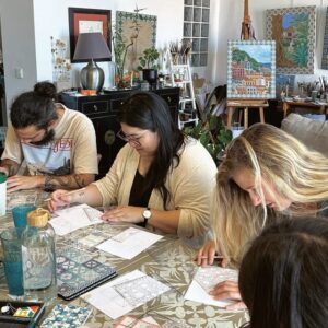 Lisbon: Azulejos' Design Create Your Own Tile Workshop - Agathe’s studio setup: relaxed, friendly, and not overly formal
